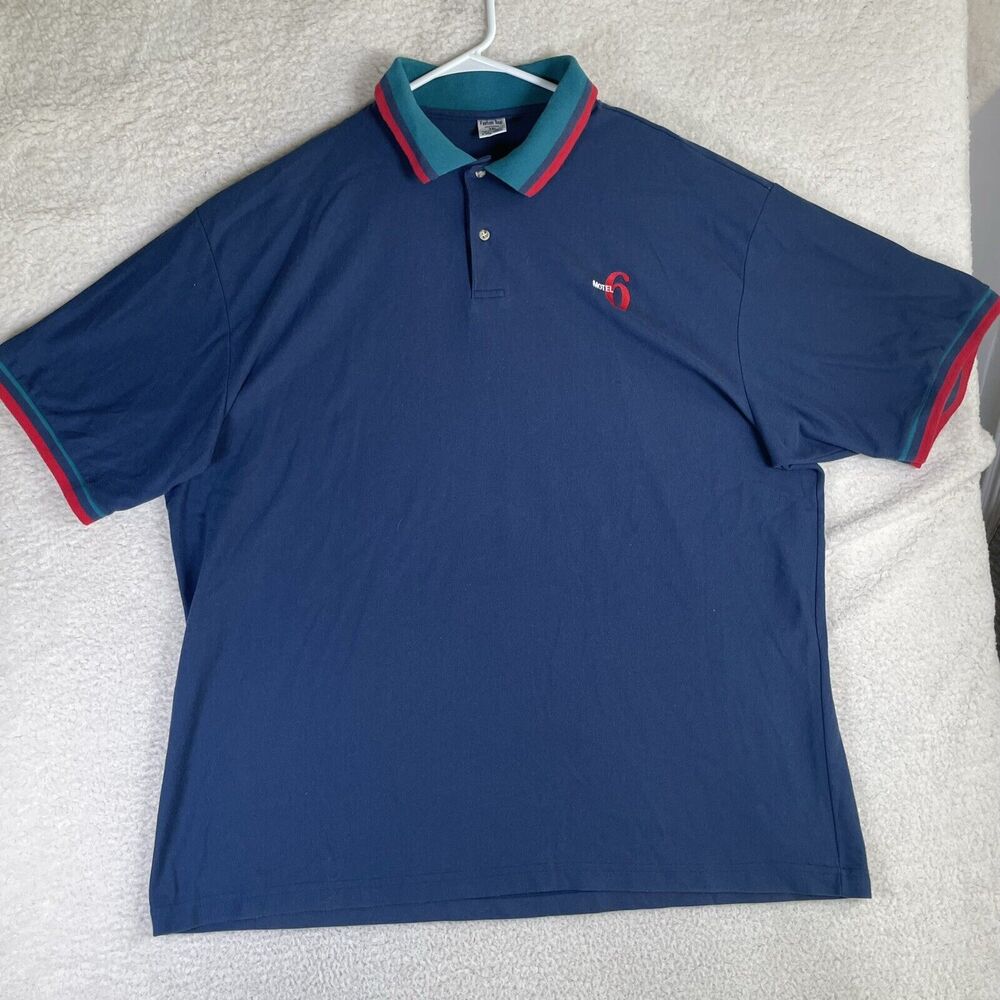 Motel 6 Polo Shirt Mens 3XL Blue Employee Uniform 80s 90s Retro Fashion Seal